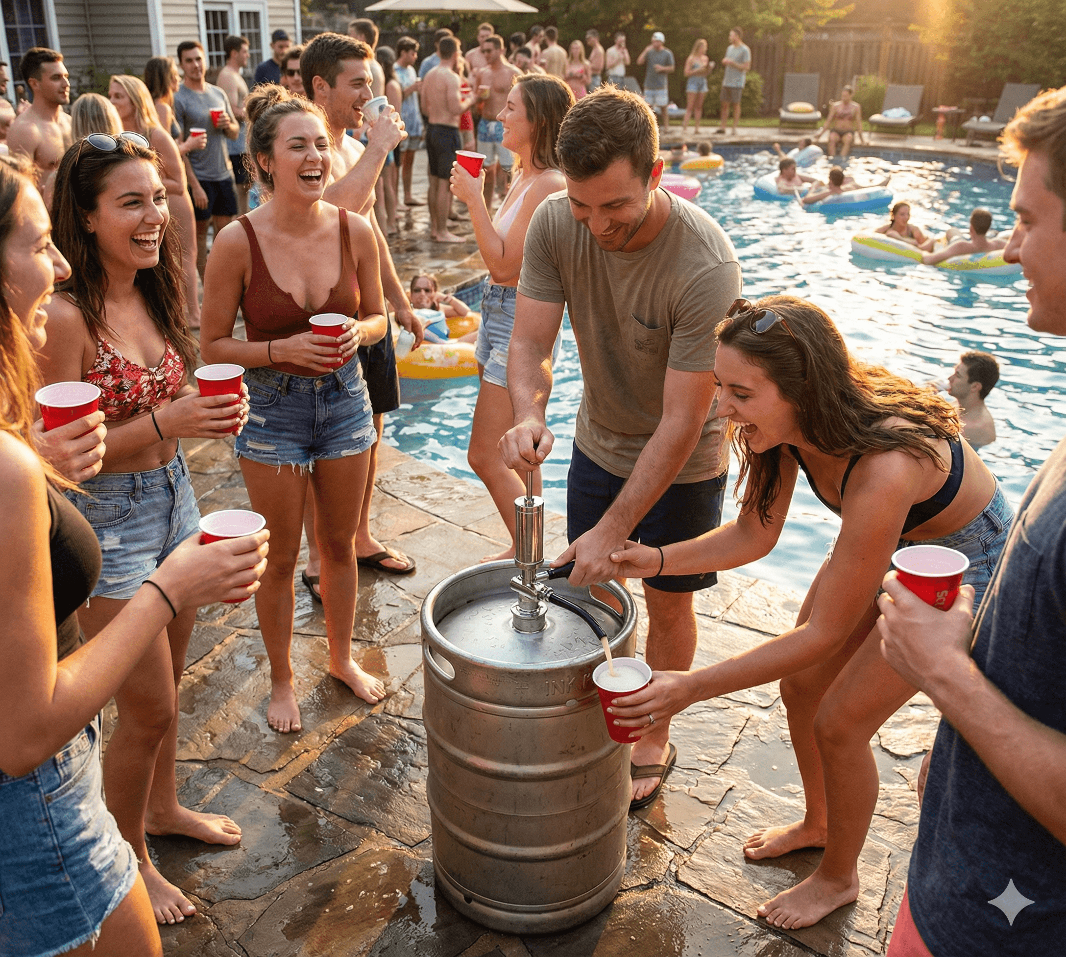 Backyard pool party with keg in Austin