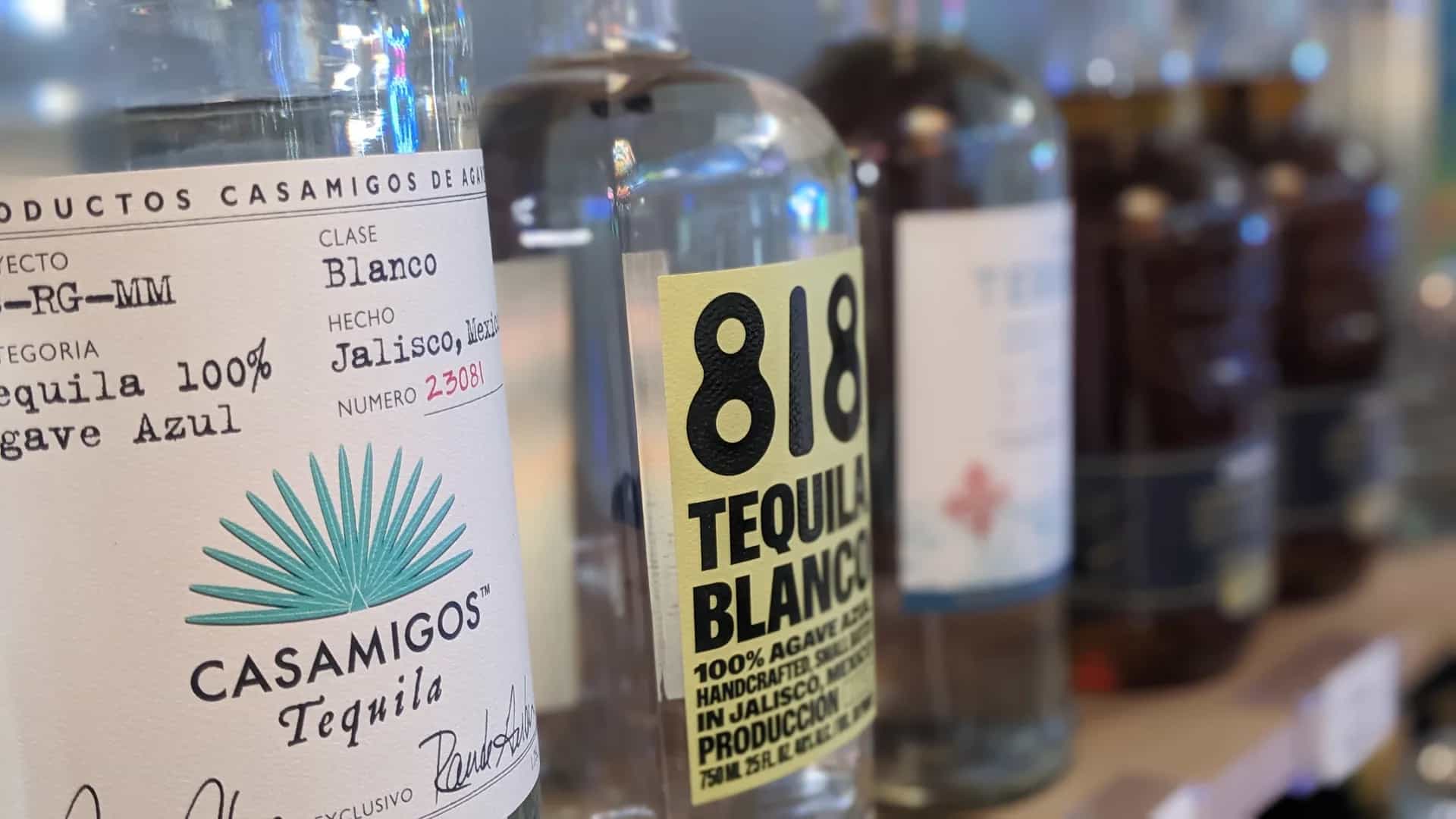 Premium tequila bottles lined up