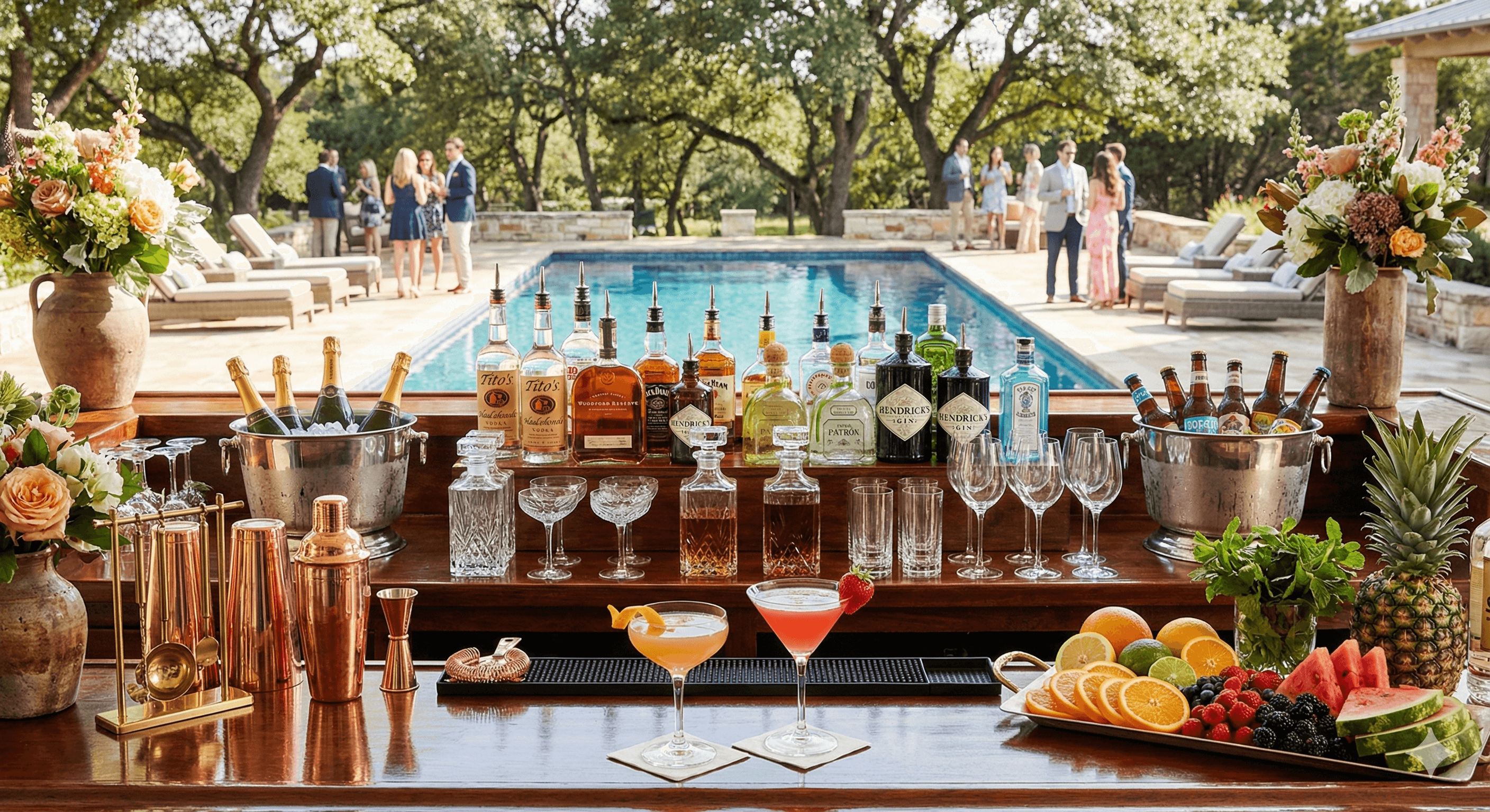 Premium Bar Setup at Austin Pool Party