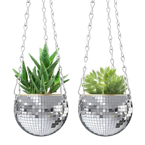 Sliver Disco Mirror Ball Planter with Chain- 4Inch Plant Hanger