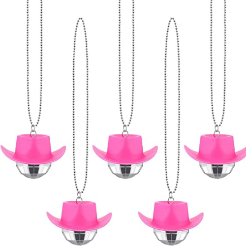 Pink Hat Disco Ball Necklace